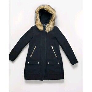 J.Crew Chateau Parka Italian Stadium Cloth Wool Coat Black Sz 00